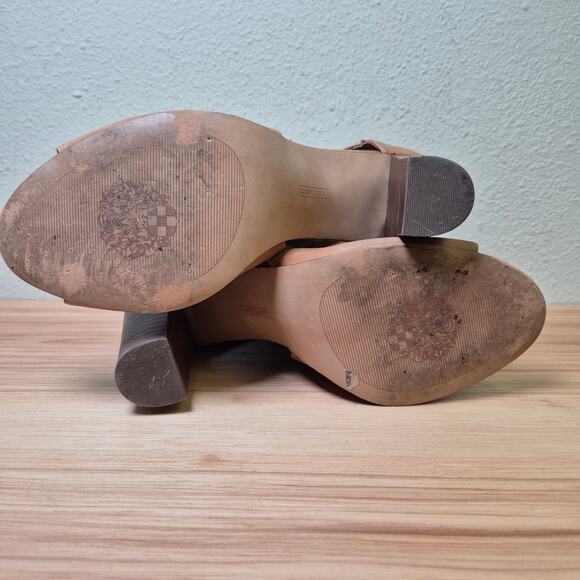 Vince Camuto 9.5‎ Venica Open Toe Heel Bootie Carmel Brown Leather Fall Staple - Picture 9 of 12